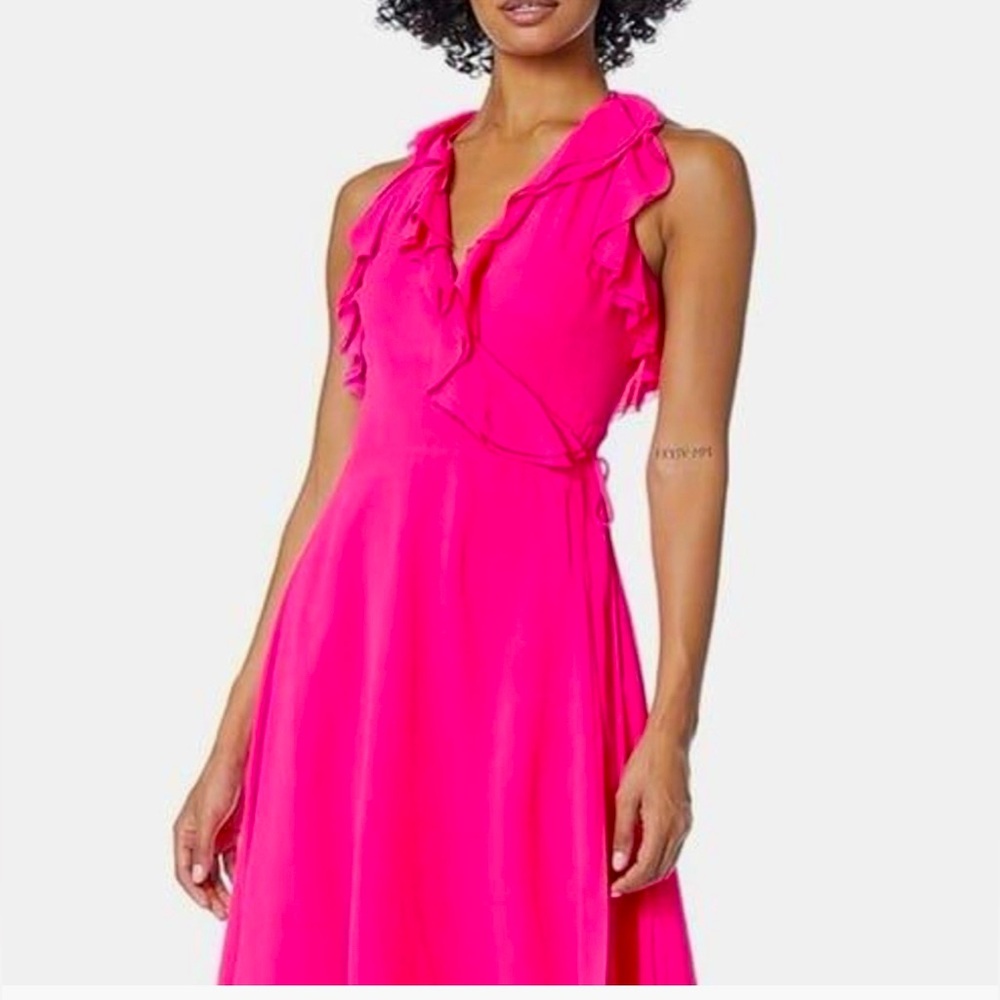 Trina Turk Naples Ruffle Wrap Dress – 100% Silk, Hot Pink, Size 6